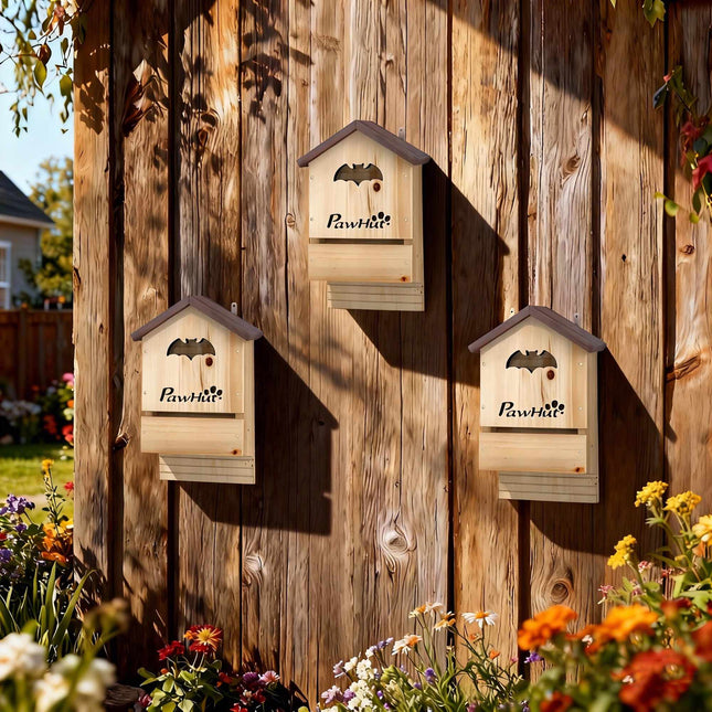 Bat House Set of 3, Fir Wood, 21.5 x 11.5 x 34 cm