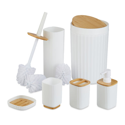 Bathroom Accessories Set, Plastic & Bamboo, 6-Piece