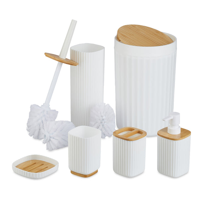 Badkameraccessoireset, kunststof & bamboe, 6-delig