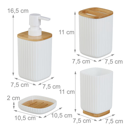 Bathroom Accessories Set, Plastic & Bamboo, 6-Piece
