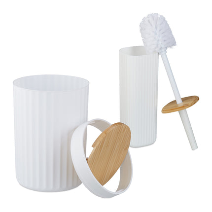 Bathroom Accessories Set, Plastic & Bamboo, 6-Piece