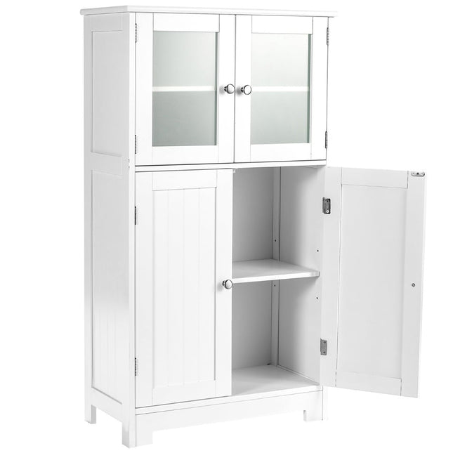 Bathroom Cabinet, 4-Door Freestanding Storage with Glass Doors
