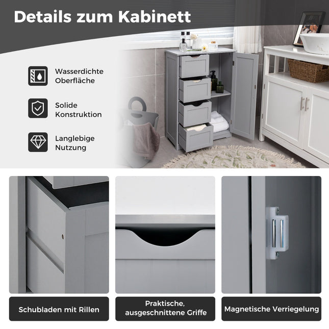 Bathroom Cabinet, 4 Drawers, Adjustable Shelf, Gray