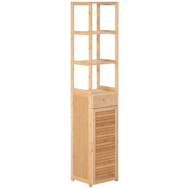 Bamboo bathroom cabinet with drawer and shelves, 32x30x163 cm