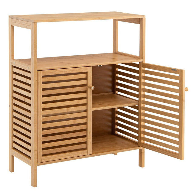 Bathroom Cabinet Freestanding Bamboo Shelf with Open Shelf 64 x 27.5 x 80 cm Natural