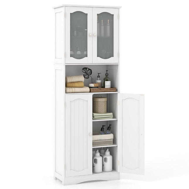 Bathroom Cabinet, Freestanding Tall Unit, 4 Doors, White, 60x30x164 cm