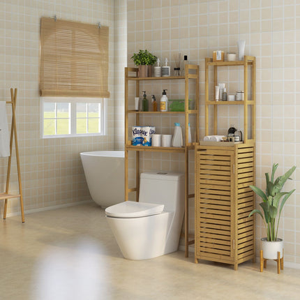 Bamboo bathroom cabinet with 3 compartments, tip protection