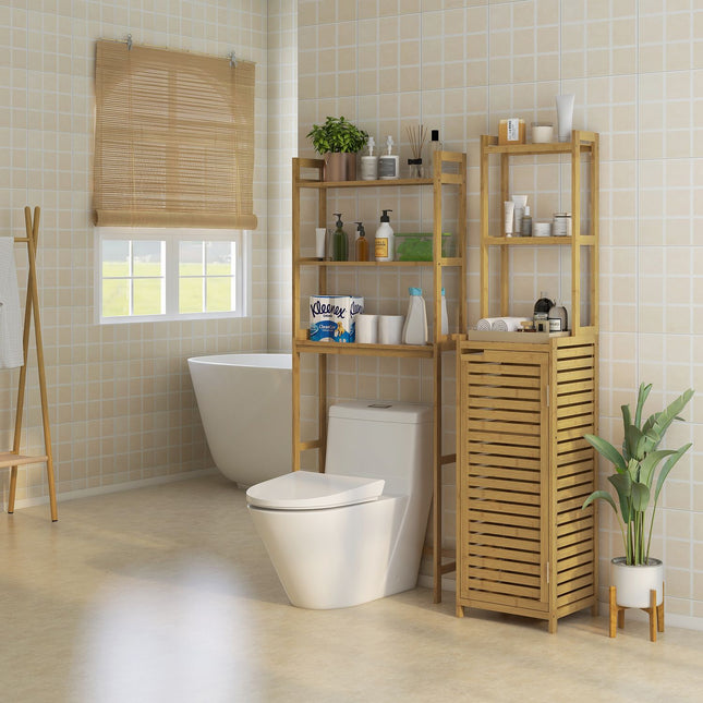 Bamboo bathroom cabinet with 3 compartments, tip protection