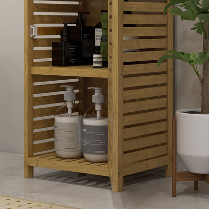 Bamboo bathroom cabinet with 3 compartments, tip protection