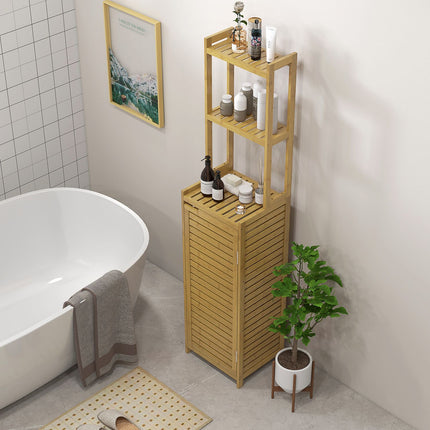 Bamboo bathroom cabinet with 3 compartments, tip protection