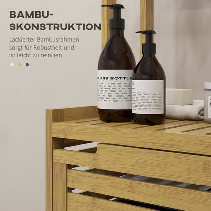 Bamboo bathroom cabinet with 3 compartments, tip protection