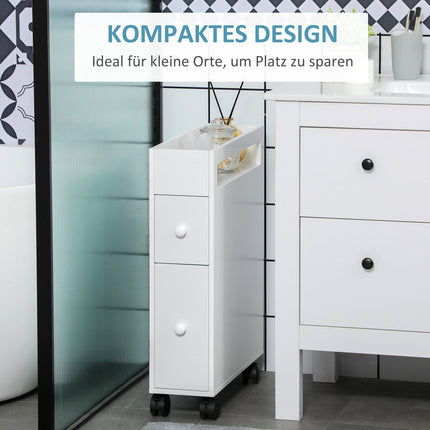 Bathroom cabinet trolley, White, 2 drawers, Wheels
