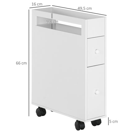 Bathroom cabinet trolley, White, 2 drawers, Wheels