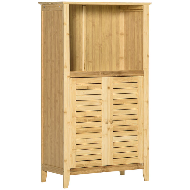 Bamboo bathroom cabinet with open shelf, 50x25.5x92cm