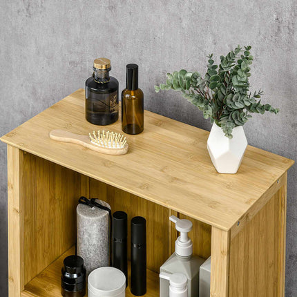 Bamboo bathroom cabinet with open shelf, 50x25.5x92cm