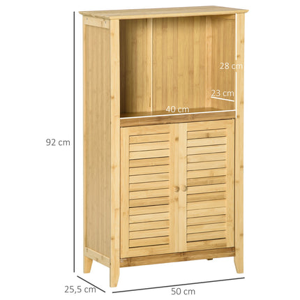 Bamboo bathroom cabinet with open shelf, 50x25.5x92cm