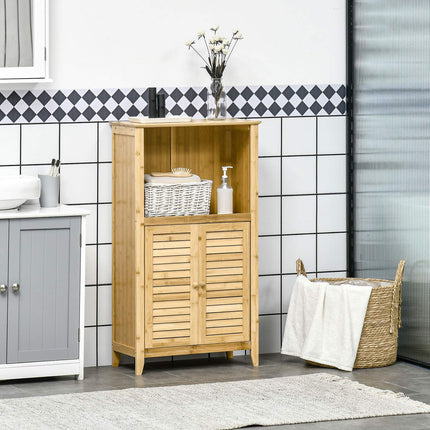 Bamboo bathroom cabinet with open shelf, 50x25.5x92cm