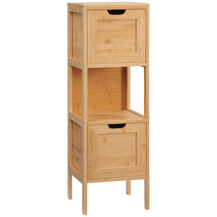 Bathroom storage cabinet in bamboo with 2 drawers, anti-tip