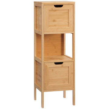Bathroom storage cabinet in bamboo with 2 drawers, anti-tip