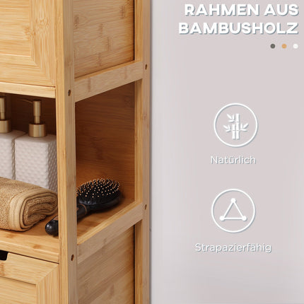 Bathroom storage cabinet in bamboo with 2 drawers, anti-tip