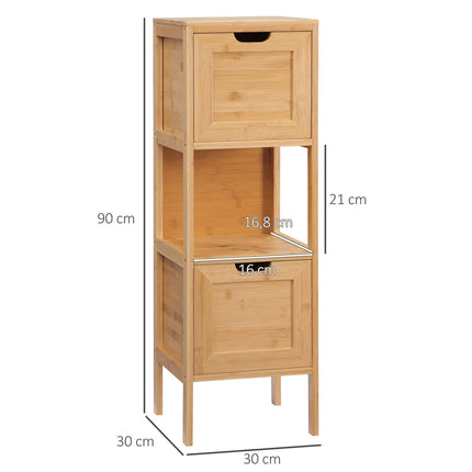 Bathroom storage cabinet in bamboo with 2 drawers, anti-tip