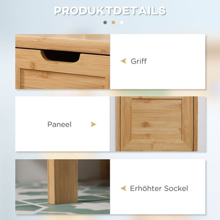 Bathroom storage cabinet in bamboo with 2 drawers, anti-tip