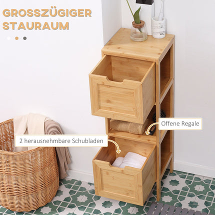 Bathroom storage cabinet in bamboo with 2 drawers, anti-tip