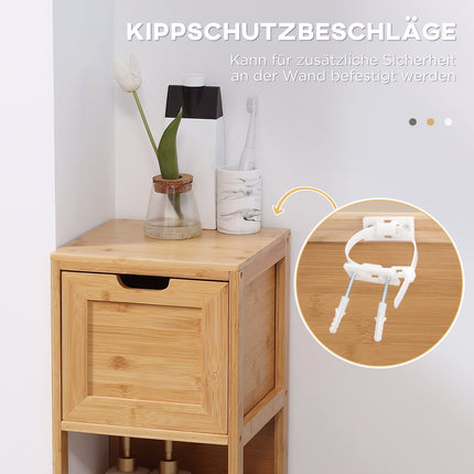 Bathroom storage cabinet in bamboo with 2 drawers, anti-tip