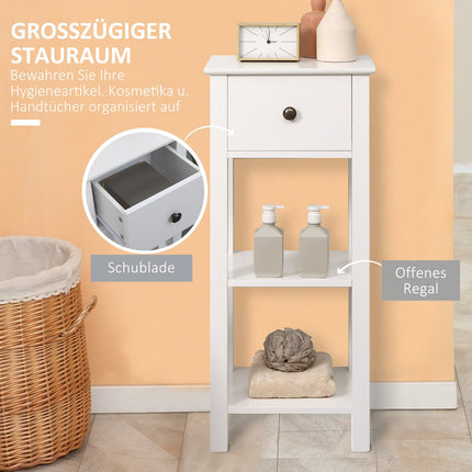 White bathroom cabinet, drawer and shelves, anti-tip, 40x31.5x90 cm
