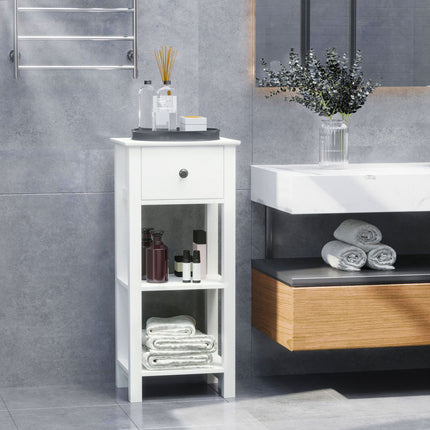 White bathroom cabinet, drawer and shelves, anti-tip, 40x31.5x90 cm