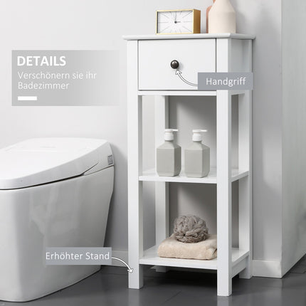 White bathroom cabinet, drawer and shelves, anti-tip, 40x31.5x90 cm