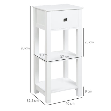 White bathroom cabinet, drawer and shelves, anti-tip, 40x31.5x90 cm