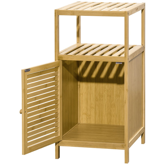 Bamboo bathroom cabinet, open shelf, anti-tip design