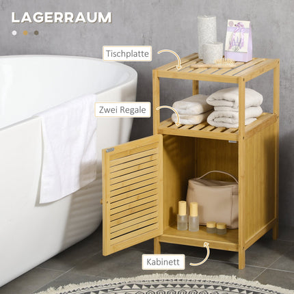 Bamboo bathroom cabinet, open shelf, anti-tip design