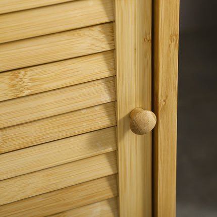 Bamboo bathroom cabinet, open shelf, anti-tip design