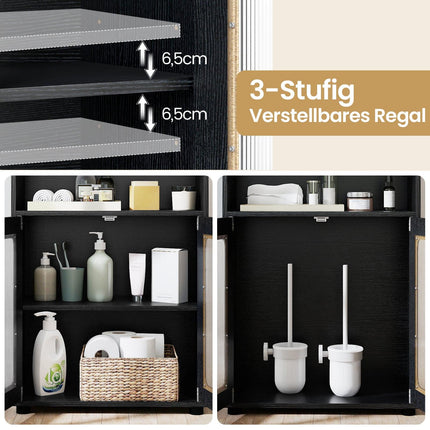 Bathroom Cabinet with 2 Doors & Adjustable Shelves, Black