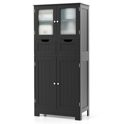 Bathroom Cabinet with 2 Drawers, 4 Doors, Adjustable Shelves