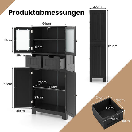 Bathroom Cabinet with 2 Drawers, 4 Doors, Adjustable Shelves
