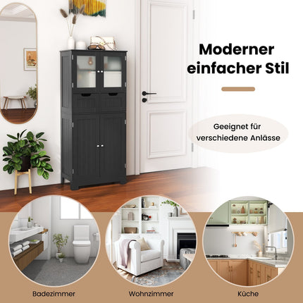 Bathroom Cabinet with 2 Drawers, 4 Doors, Adjustable Shelves