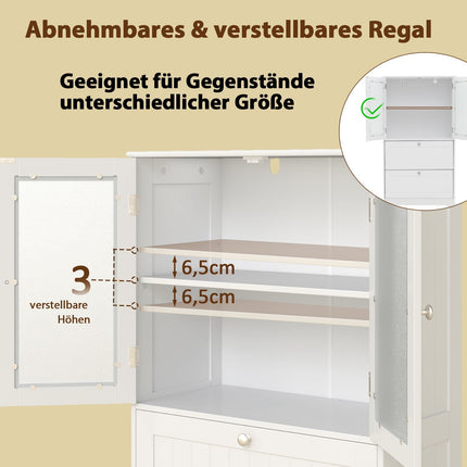Bathroom Cabinet with 2 Drawers & Glass Doors, Adjustable Shelf