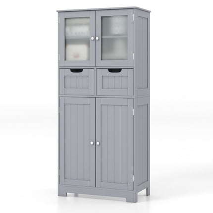 Bathroom Cabinet with 2 Glass Doors, 2 Drawers, Adjustable Shelves