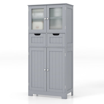 Bathroom Cabinet with 2 Glass Doors, 2 Drawers, Adjustable Shelves