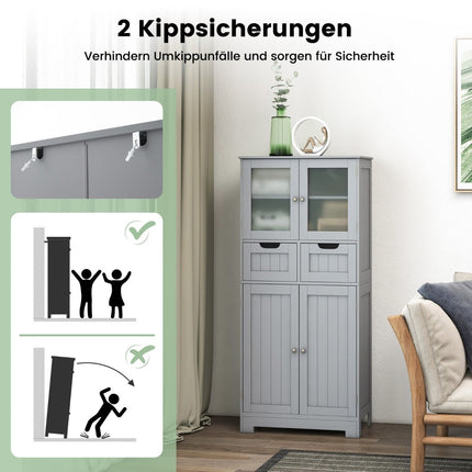 Bathroom Cabinet with 2 Glass Doors, 2 Drawers, Adjustable Shelves