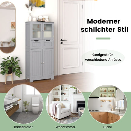 Bathroom Cabinet with 2 Glass Doors, 2 Drawers, Adjustable Shelves