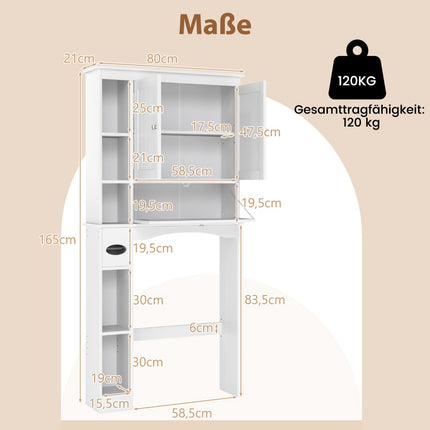 Bathroom Cabinet with 3 Doors & Adjustable Shelves, White