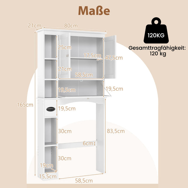 Bathroom Cabinet with 3 Doors & Adjustable Shelves, White