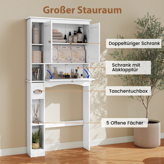 Bathroom Cabinet with 3 Doors & Adjustable Shelves, White