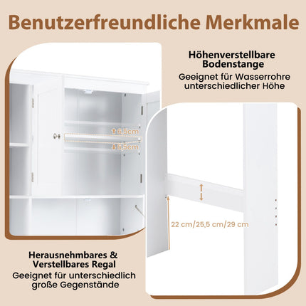 Bathroom Cabinet with 3 Doors & Adjustable Shelves, White