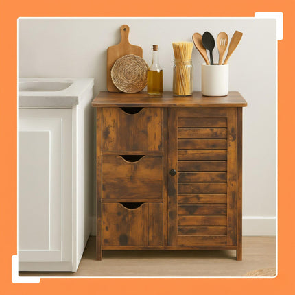 Bathroom Cabinet with 3 Drawers and Adjustable Shelves