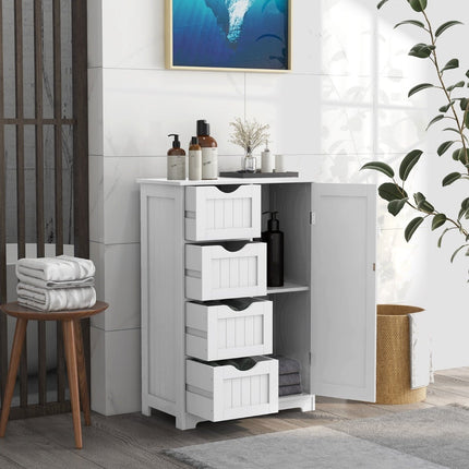 Bathroom Cabinet with 4 Drawers, Adjustable Shelf, White